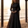 gallant-couture-black-high-neck-lace-effect-a-line-gown-01 Black High-Neck Lace-Effect A-Line Gown | Gallant Couture