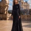 gallant-couture-black-one-shoulder-cape-evening-gown-01 Black One-Shoulder Cape Evening Gown | Gallant Couture