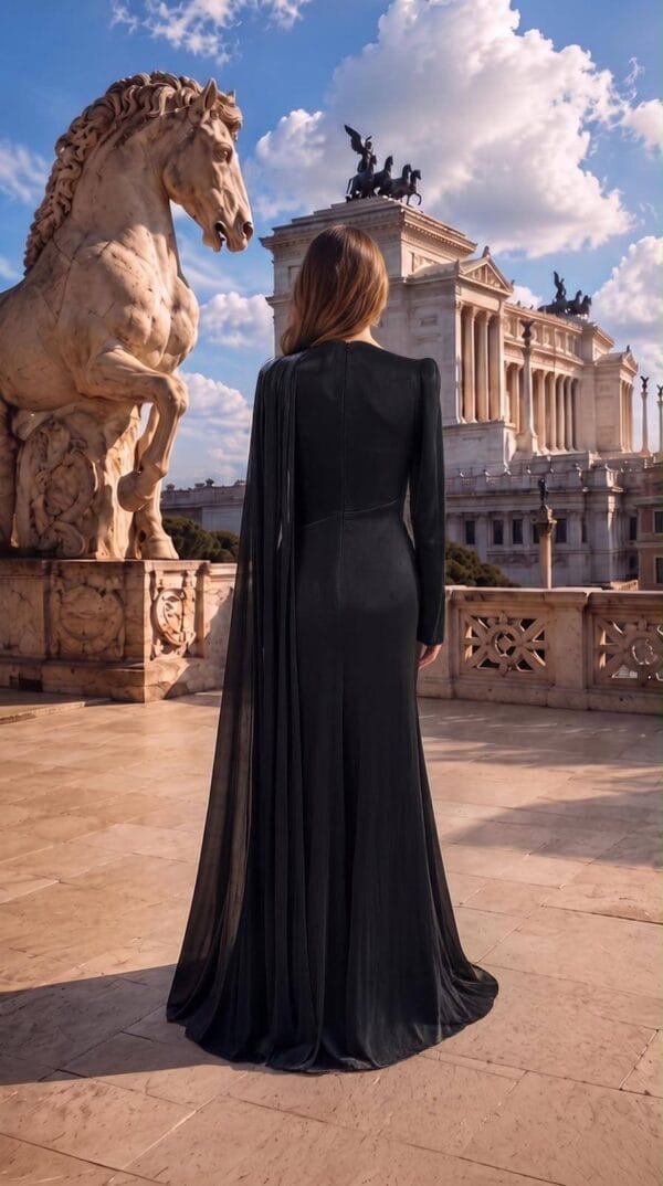 gallant-couture-black-one-shoulder-cape-evening-gown-03 Black One-Shoulder Cape Evening Gown | Gallant Couture
