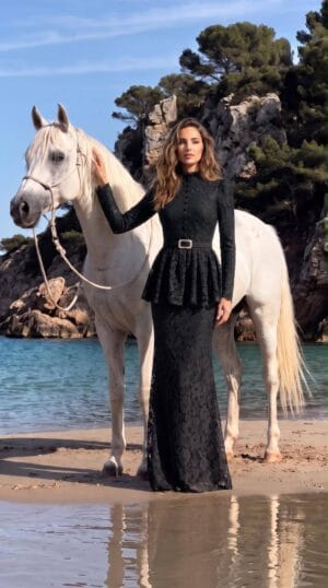 Black Peplum Embellished Evening Dress Set | Gallant Couture