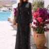 Black Pleated Embroidered-Look Evening Gown | Gallant Couture