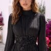 Black Pleated Embroidered-Look Evening Gown | Gallant Couture