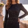 Black Ruched-Waist Embellished Evening Gown | Gallant Couture