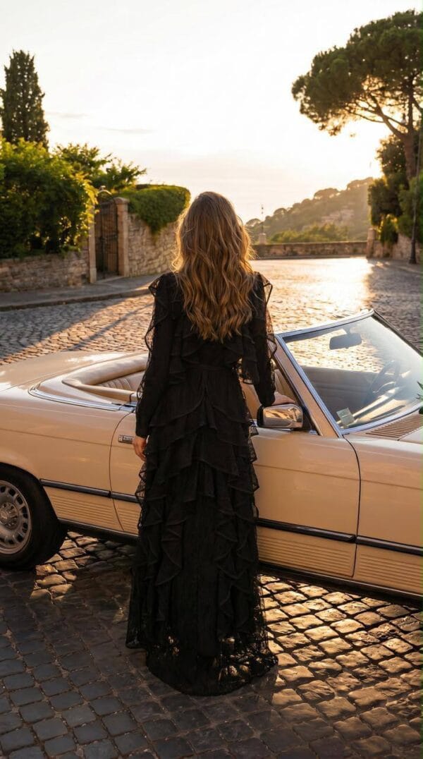 Black Ruffle-Tiered Evening Gown | Gallant Couture