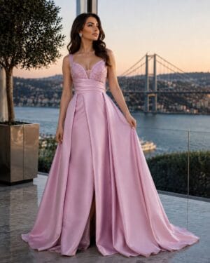 Blush Draped Embellished-Waist Evening Gown | Gallant Couture