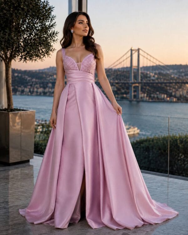 Blush Draped Embellished-Waist Evening Gown | Gallant Couture