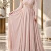 Blush Draped Floral-Embellished Evening Gown | Gallant Couture