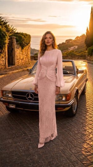 gallant-couture-blush-draped-waist-long-sleeve-evening-dress-01 Blush Draped-Waist Long-Sleeve Evening Dress | Gallant Couture