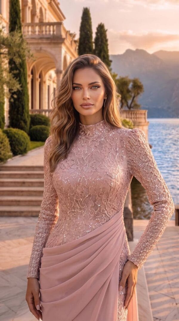 gallant-couture-blush-high-neck-embellished-column-evening-gown-02 Blush High-Neck Embellished Column Evening Gown | Gallant Couture