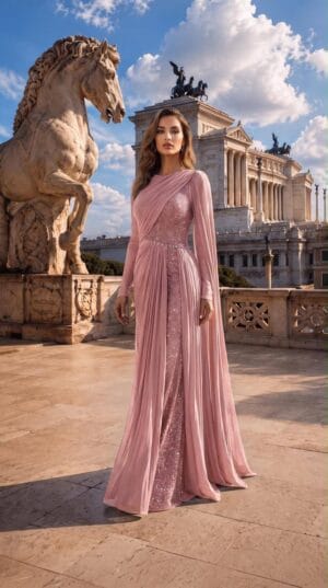 Blush One-Shoulder Cape Evening Gown | Gallant Couture