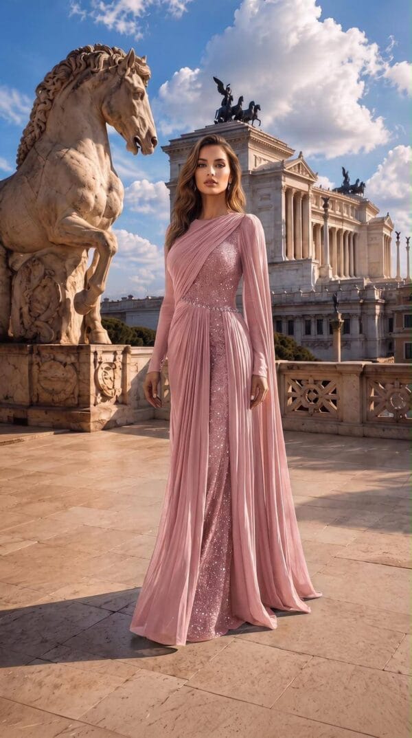 gallant-couture-blush-one-shoulder-cape-evening-gown-01 Blush One-Shoulder Cape Evening Gown | Gallant Couture