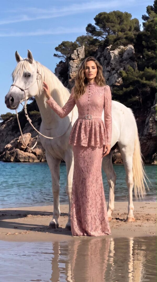 Blush Peplum Embellished Evening Dress Set | Gallant Couture