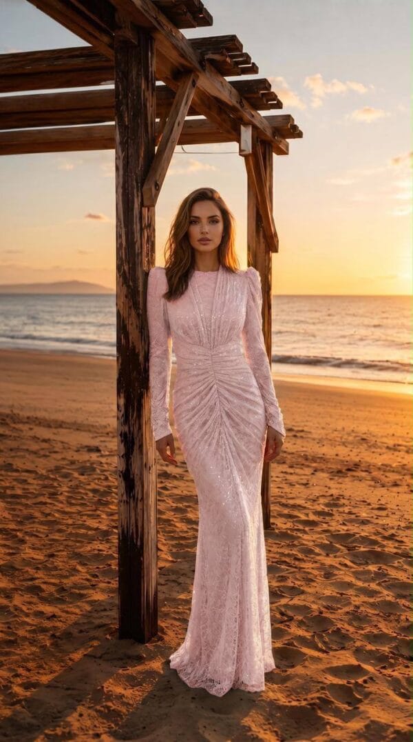 gallant-couture-blush-ruched-shimmer-evening-dress-01 Blush Ruched Shimmer Evening Dress | Gallant Couture