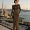 Bronze Embellished Column Evening Gown | Gallant Couture