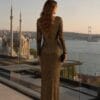 Bronze Embellished Column Evening Gown | Gallant Couture
