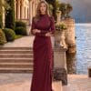 Burgundy High-Neck Embellished Column Evening Gown | Gallant Couture