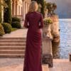 Burgundy High-Neck Embellished Column Evening Gown | Gallant Couture