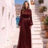 Burgundy Pleated Embellished-Neck Evening Gown | Gallant Couture