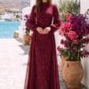 gallant-couture-burgundy-pleated-embroidered-look-evening-gown-01 Burgundy Pleated Embroidered-Look Evening Gown | Gallant Couture