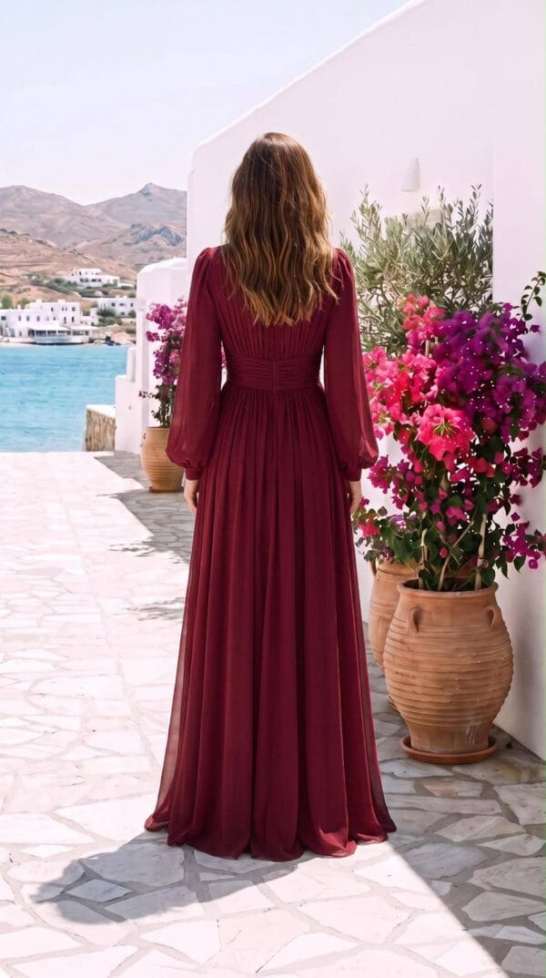 gallant-couture-burgundy-pleated-embroidered-look-evening-gown-03 Burgundy Pleated Embroidered-Look Evening Gown | Gallant Couture