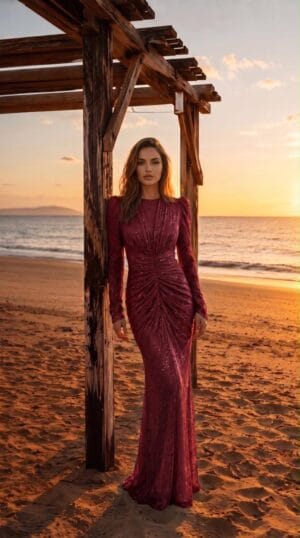 gallant-couture-burgundy-ruched-shimmer-evening-dress-01 Burgundy Ruched Shimmer Evening Dress | Gallant Couture