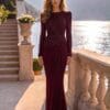 Burgundy Ruched-Waist Embellished Evening Gown | Gallant Couture