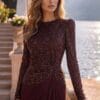 Burgundy Ruched-Waist Embellished Evening Gown | Gallant Couture