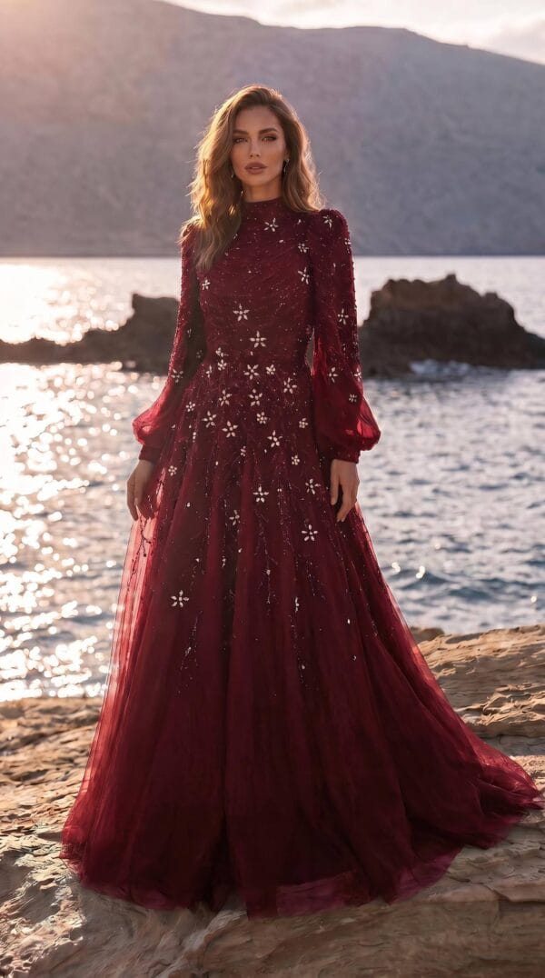 gallant-couture-burgundy-star-embellished-a-line-evening-gown-01 Burgundy Star-Embellished A-Line Evening Gown | Gallant Couture
