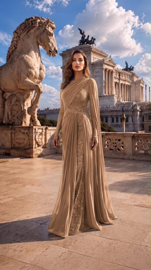 gallant-couture-champagne-one-shoulder-cape-evening-gown-01 Champagne One-Shoulder Cape Evening Gown | Gallant Couture