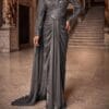 Charcoal One-Shoulder Draped Evening Gown | Gallant Couture