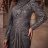 Charcoal One-Shoulder Draped Evening Gown | Gallant Couture