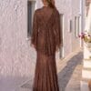 Chocolate Cape-Overlay Embellished Evening Gown | Gallant Couture