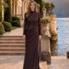 gallant-couture-chocolate-high-neck-embellished-column-evening-gown-01 Chocolate High-Neck Embellished Column Evening Gown | Gallant Couture
