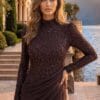 gallant-couture-chocolate-high-neck-embellished-column-evening-gown-02 Chocolate High-Neck Embellished Column Evening Gown | Gallant Couture