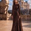 gallant-couture-chocolate-one-shoulder-cape-evening-gown-01 Chocolate One-Shoulder Cape Evening Gown | Gallant Couture