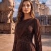 gallant-couture-chocolate-one-shoulder-cape-evening-gown-02 Chocolate One-Shoulder Cape Evening Gown | Gallant Couture