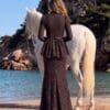 Chocolate Peplum Embellished Evening Dress Set | Gallant Couture
