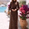 Chocolate Pleated Embroidered-Look Evening Gown | Gallant Couture