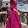 gallant-couture-fuchsia-ruffle-sleeve-tiered-evening-gown-01 Fuchsia Ruffle-Sleeve Tiered Evening Gown | Gallant Couture
