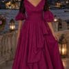gallant-couture-fuchsia-ruffle-sleeve-tiered-evening-gown-02 Fuchsia Ruffle-Sleeve Tiered Evening Gown | Gallant Couture