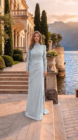 gallant-couture-ice-blue-high-neck-embellished-column-evening-gown-01 Ice Blue High-Neck Embellished Column Evening Gown | Gallant Couture