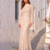 Ivory Cape-Overlay Embellished Evening Gown | Gallant Couture