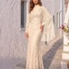 Ivory Cape-Overlay Embellished Evening Gown | Gallant Couture
