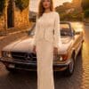 Ivory Draped-Waist Long-Sleeve Evening Dress | Gallant Couture