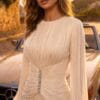 Ivory Draped-Waist Long-Sleeve Evening Dress | Gallant Couture