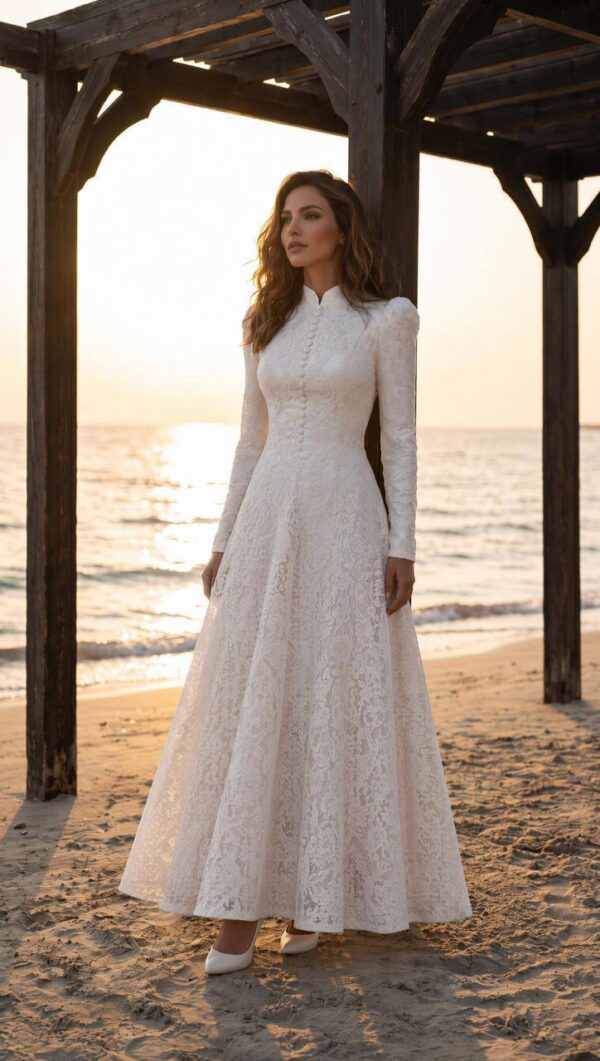 gallant-couture-ivory-high-neck-lace-effect-a-line-gown-01 Ivory High-Neck Lace-Effect A-Line Gown | Gallant Couture