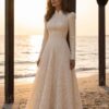 gallant-couture-ivory-high-neck-lace-effect-a-line-gown-02 Ivory High-Neck Lace-Effect A-Line Gown | Gallant Couture