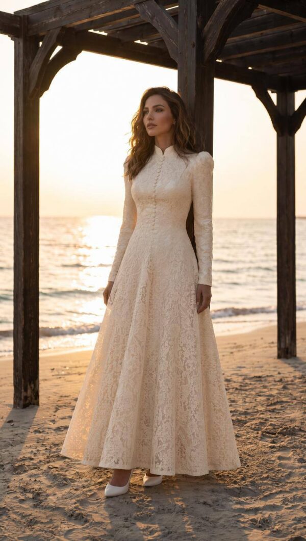 gallant-couture-ivory-high-neck-lace-effect-a-line-gown-02 Ivory High-Neck Lace-Effect A-Line Gown | Gallant Couture