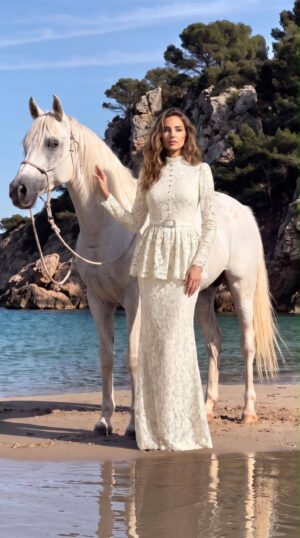 Ivory Peplum Embellished Evening Dress Set | Gallant Couture