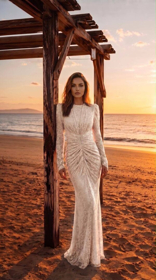 gallant-couture-ivory-ruched-shimmer-evening-dress-01 Ivory Ruched Shimmer Evening Dress | Gallant Couture